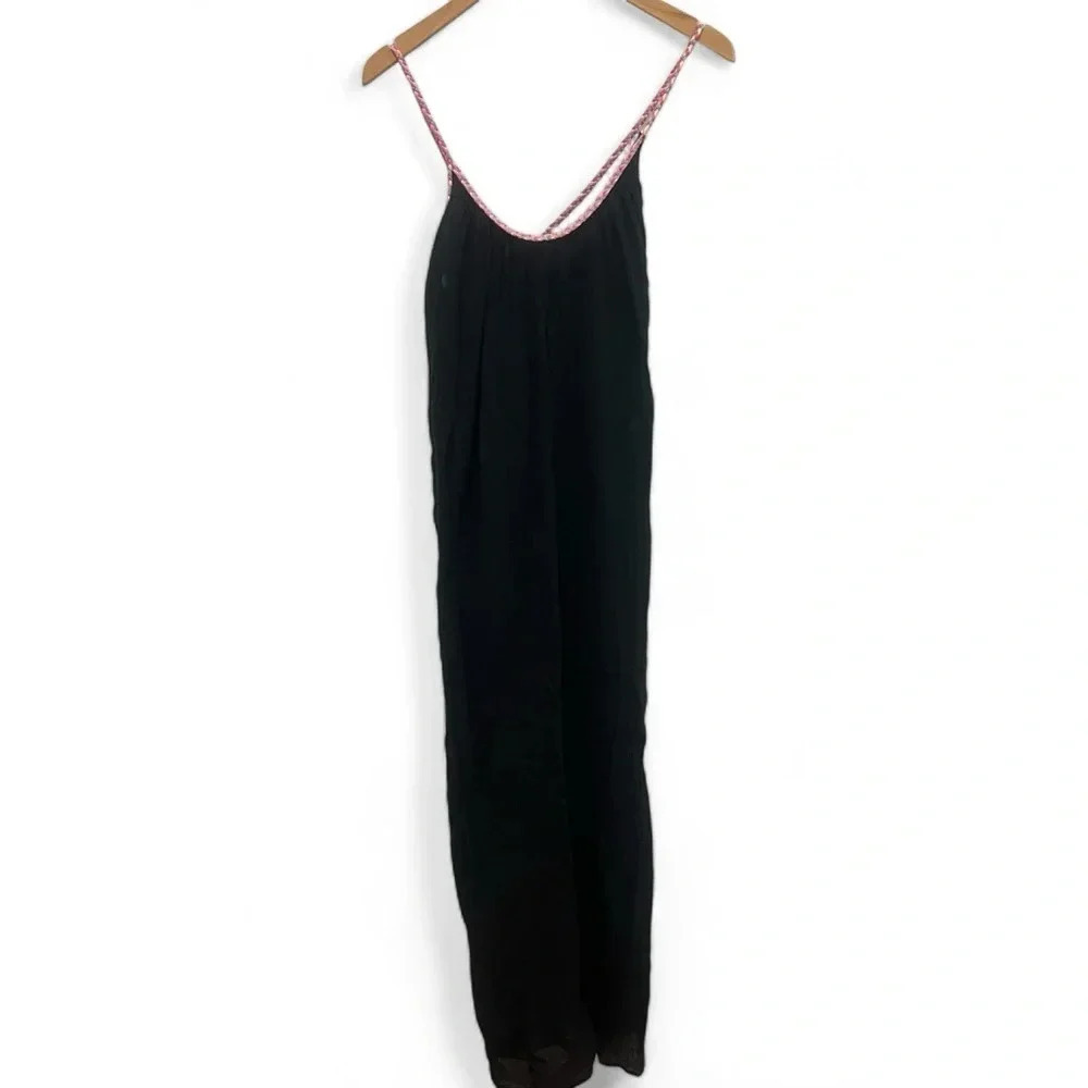 Seafolly black 100% cotton gauze maxi dress braided strappy neck tie size small